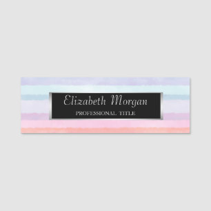 Elegant Stylish, Silver  Frame,Watercolor Stripes Name Tag
