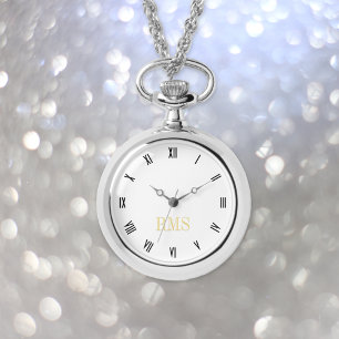 Elegant Stylish Silver Monogrammed Necklace Watch