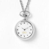 Elegant Stylish Silver Monogrammed Necklace Watch (Front)