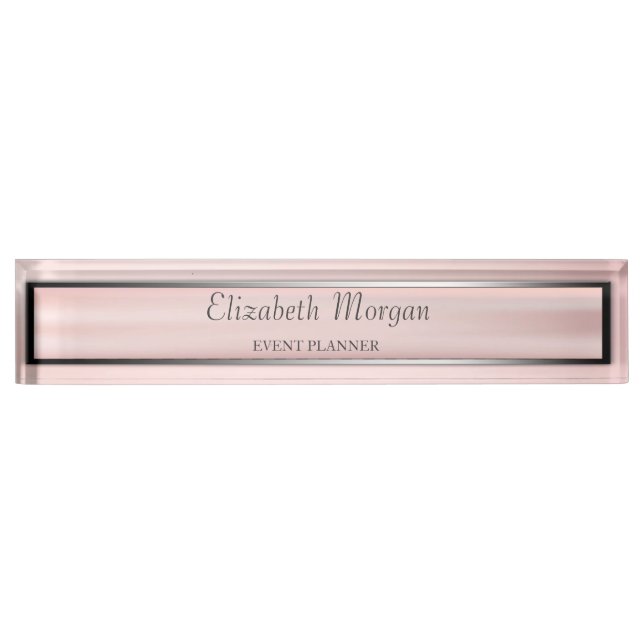 Elegant Stylish Silver, Pink,Frame Stripe Nameplate (Front)