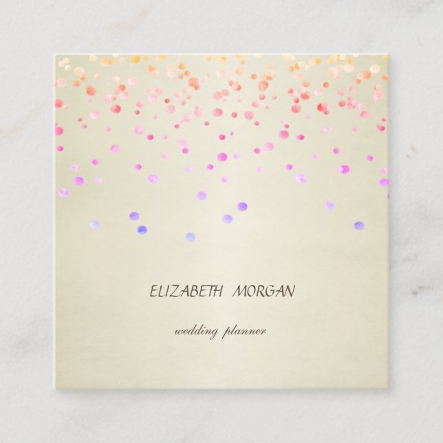 Elegant Stylish Simple, Colourful Confetti Square Business Card (Front)