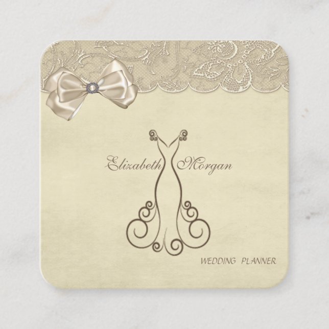 Elegant Stylish Sophisticated,Bow,Lace,Dress Square Business Card (Front)