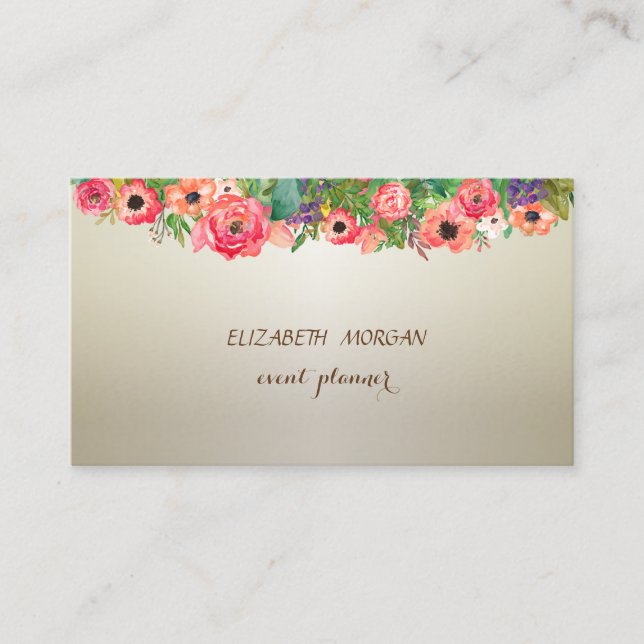 Elegant Stylish Sophisticated Professional,Floral Business Card (Front)