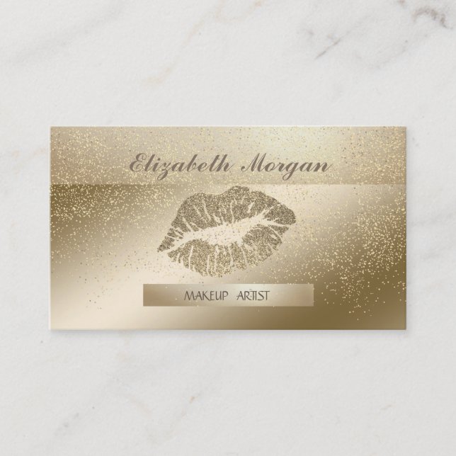 Elegant Stylish,Striped,Glitter Lips Gold Confetti Business Card (Front)