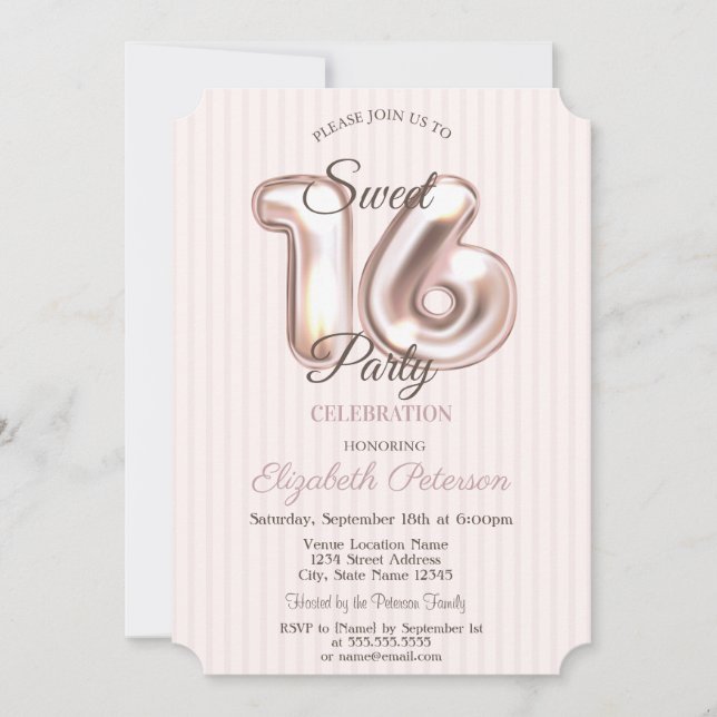 Elegant Stylish Striped Sweet 16 Invitation (Front)