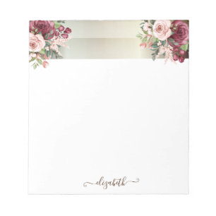 Elegant Stylish Stripes, Flowers- Personalised Notepad