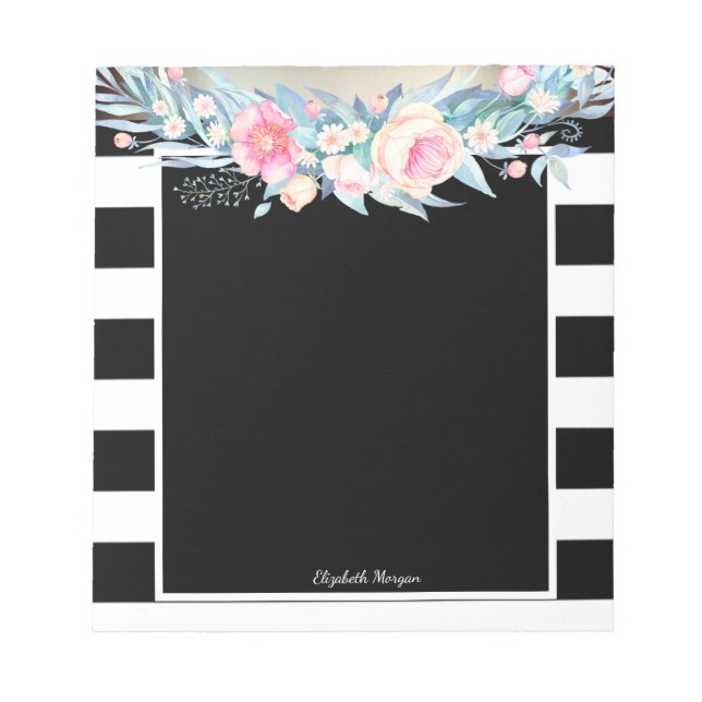 Elegant Stylish Stripes,Flowers- Personalised Notepad (Front)