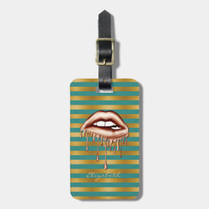 Elegant Stylish Stripes  Metallic Dripping Lips Luggage Tag