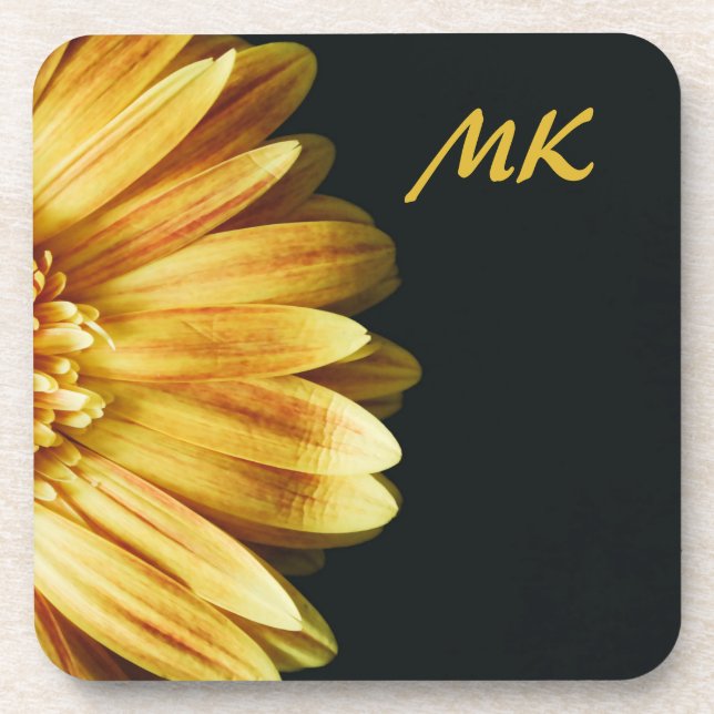 Elegant & Stylish Sunflower Floral Monogrammed Coaster (Front)