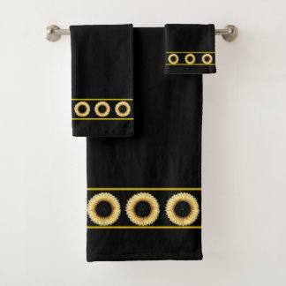 Elegant, Stylish Sunflowers on Black Bath Towel Set