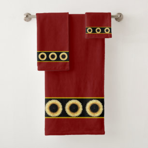 Elegant, Stylish Sunflowers on Maroon Bath Towel Set