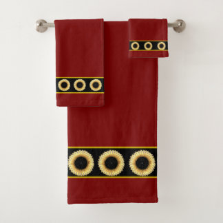 Elegant, Stylish Sunflowers on Maroon Bath Towel Set