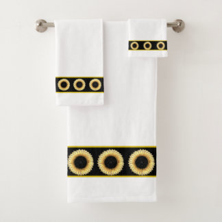 Elegant, Stylish Sunflowers on White Bath Towel Set