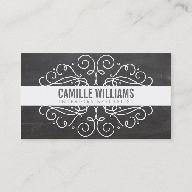 ELEGANT stylish swirls art nouveau chalkboard grey Business Card (Front)