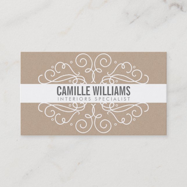 ELEGANT stylish swirls art nouveau Eco Kraft White Business Card (Front)