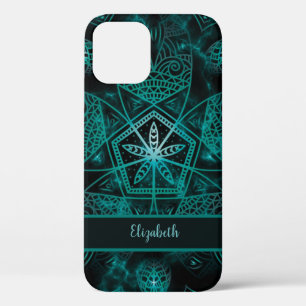 Elegant & Stylish Teal Doodle Art Mandala Flower iPhone 12 Pro Case
