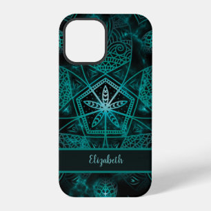 Elegant & Stylish Teal Doodle Art Mandala Flower iPhone 12 Pro Case