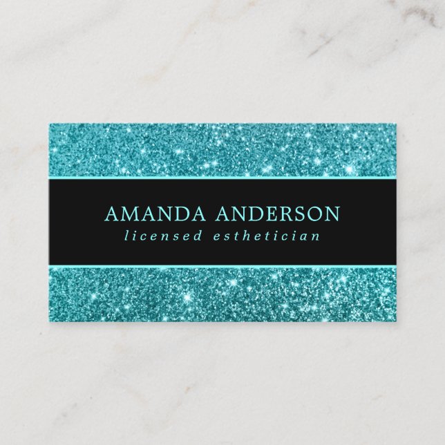 Elegant Stylish Teal Glitter Sparkle Business Card (Front)