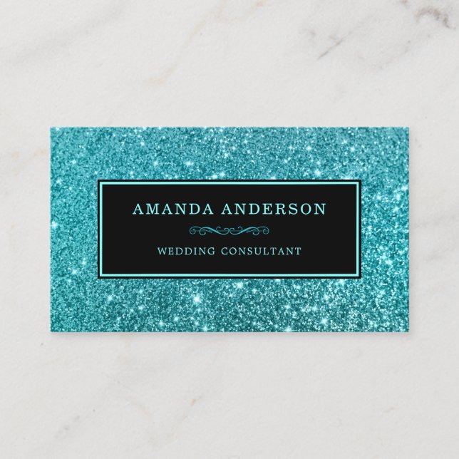Elegant Stylish Teal Glitter Sparkle Business Card (Front)