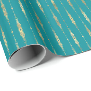 Elegant Stylish Teal Gold Pattern Wrapping Paper