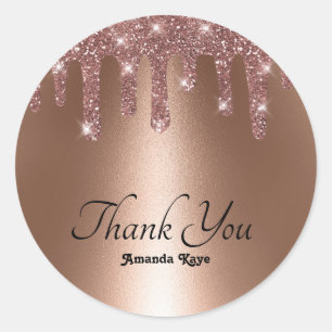 Elegant Stylish Thank You Rose Gold Faux Glitter  Classic Round Sticker