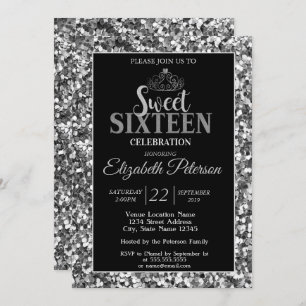 Elegant Stylish Tiara,Silver Sequins Sweet 16 Part Invitation
