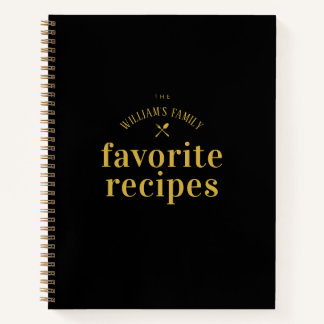 Elegant Stylish Trendy Black and Gold Blank Recipe Notebook