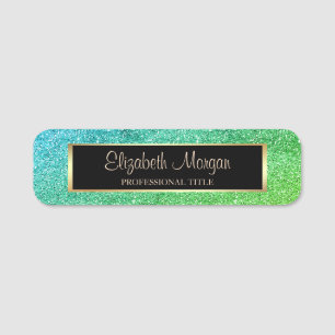 Elegant Stylish Trendy Green Glitter, Frame Name Tag