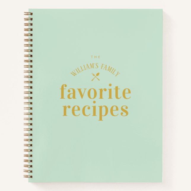 Elegant Stylish Trendy Sage Green Blank Recipe Notebook (Front)