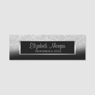 Elegant Stylish Trendy Silver Glitter Ombre, Frame Name Tag