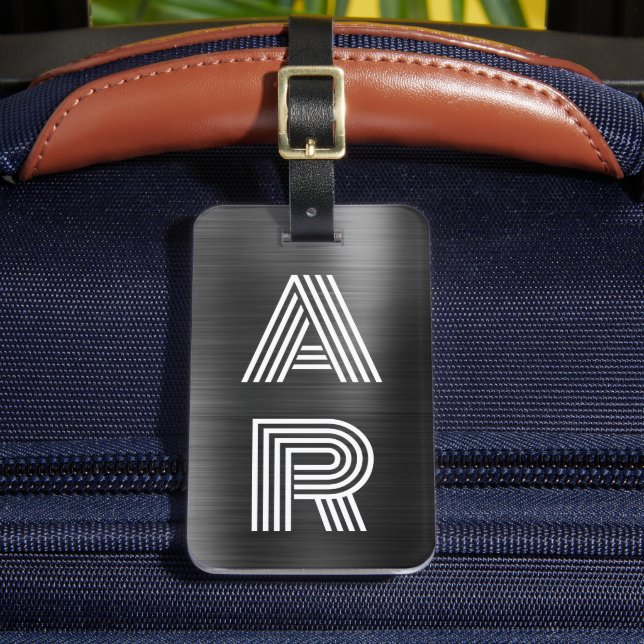 Elegant Stylish Two Monogram Initial Black Metal  Luggage Tag (Front Insitu 2)