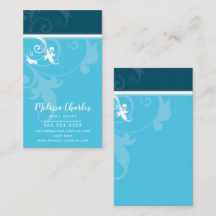 ELEGANT stylish verve foliage cute teal aqua blue Business Card