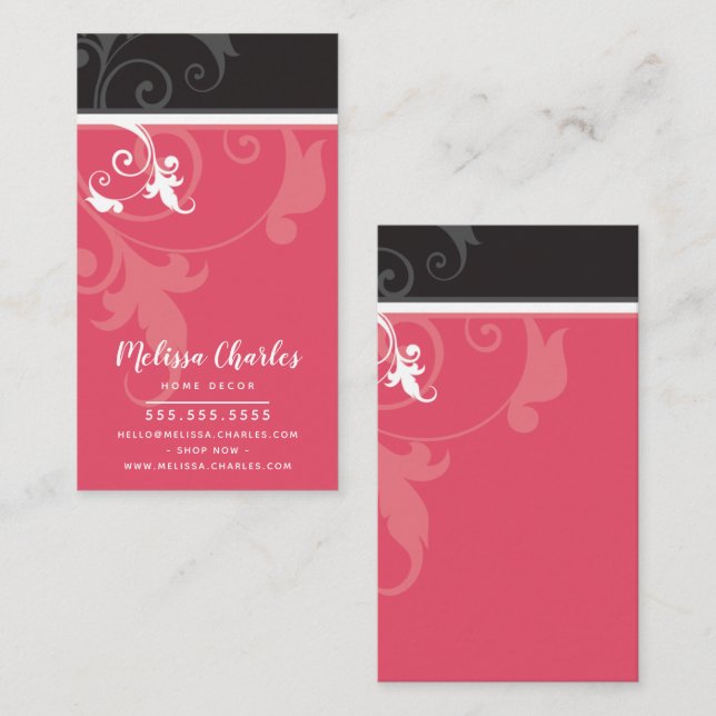 ELEGANT stylish verve foliage melon red black Business Card (Front/Back)