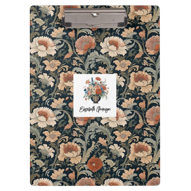 Elegant Stylish Vintage Dark Floral Personalized Clipboard (Front)