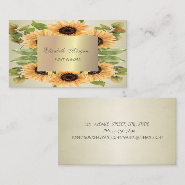 Elegant Stylish Vintage,Sunflowers Business Card (Front/Back)