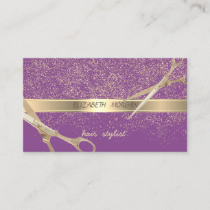 Elegant Stylish,Violet  ,Gold Confetti,Scissors Business Card