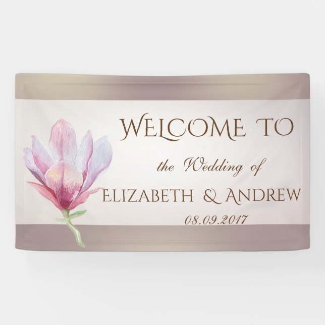 Elegant Stylish Watercolor Magnolia Wedding Banner (Horizontal)