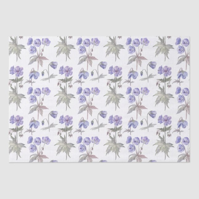 Elegant Stylish Watercolor Pastel Purple Flowers Tissue Paper (Front)