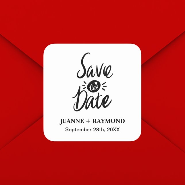 Elegant Stylish Wedding Save the date Square Sticker (Elegant stylish save the date square sticker adds modern charm to your wedding invites)