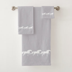 Elegant Stylish White Horses on Silver Gray Bath Towel Set