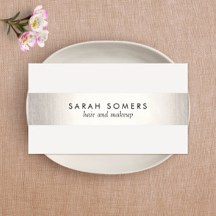 Elegant Stylish White Modern FAUX Silver Striped Business Card