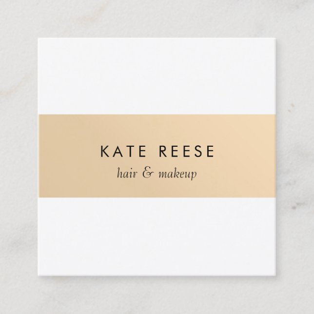 Elegant Stylish White Modern Rose Gold Striped Square Business Card (Front)