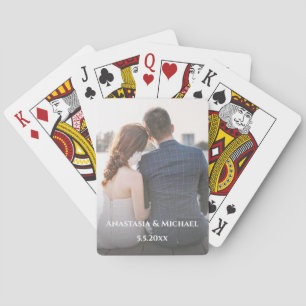 elegant stylish white typography wedding photo playing cards