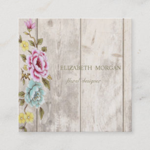 Elegant Stylish Wood texture,Floral Square Business Card