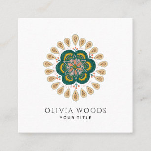 Elegant Stylized Floral Mandala  Square Business Card