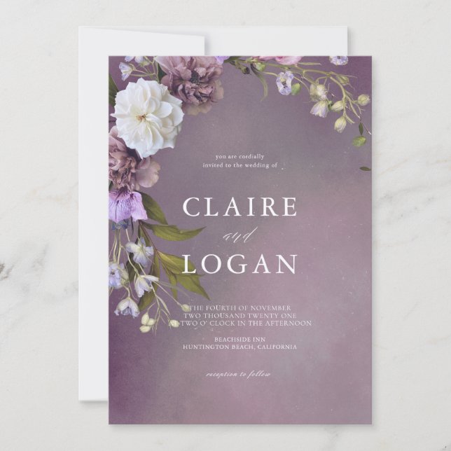 Elegant Subtle Purple Floral Wedding Invitation (Front)