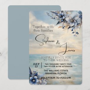 Elegant Subtle Sunset and Floral Wedding Invitation