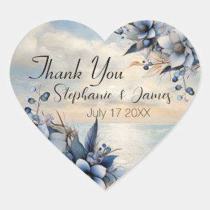 Elegant Subtle Sunset and Floral Wedding Thank you Heart Sticker