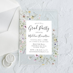 Elegant Subtle Wildflowers Graduation Party Acrylic Invitations