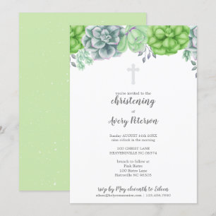 Elegant Succulent Cross Christening Religious Invitation